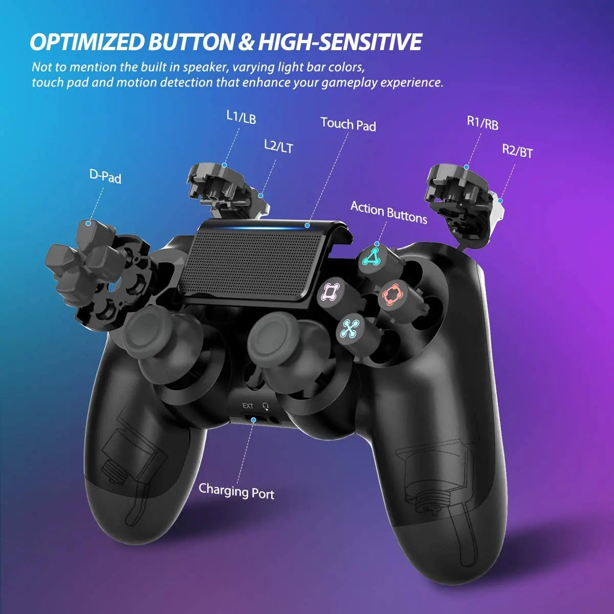 Wireless Bluetooth Controller for PS4, PS3, and PC