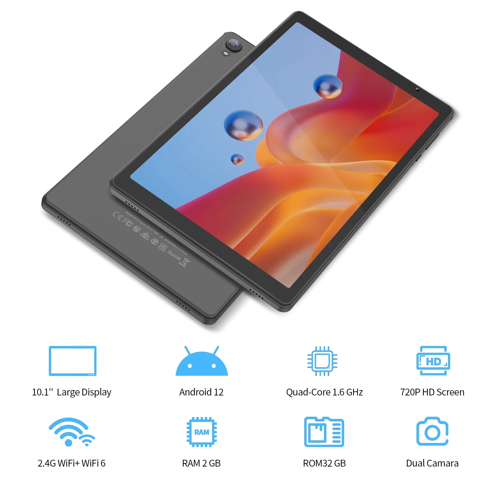 PRITOM 10” Android 12 Tablet 32GB with Expandable Storage