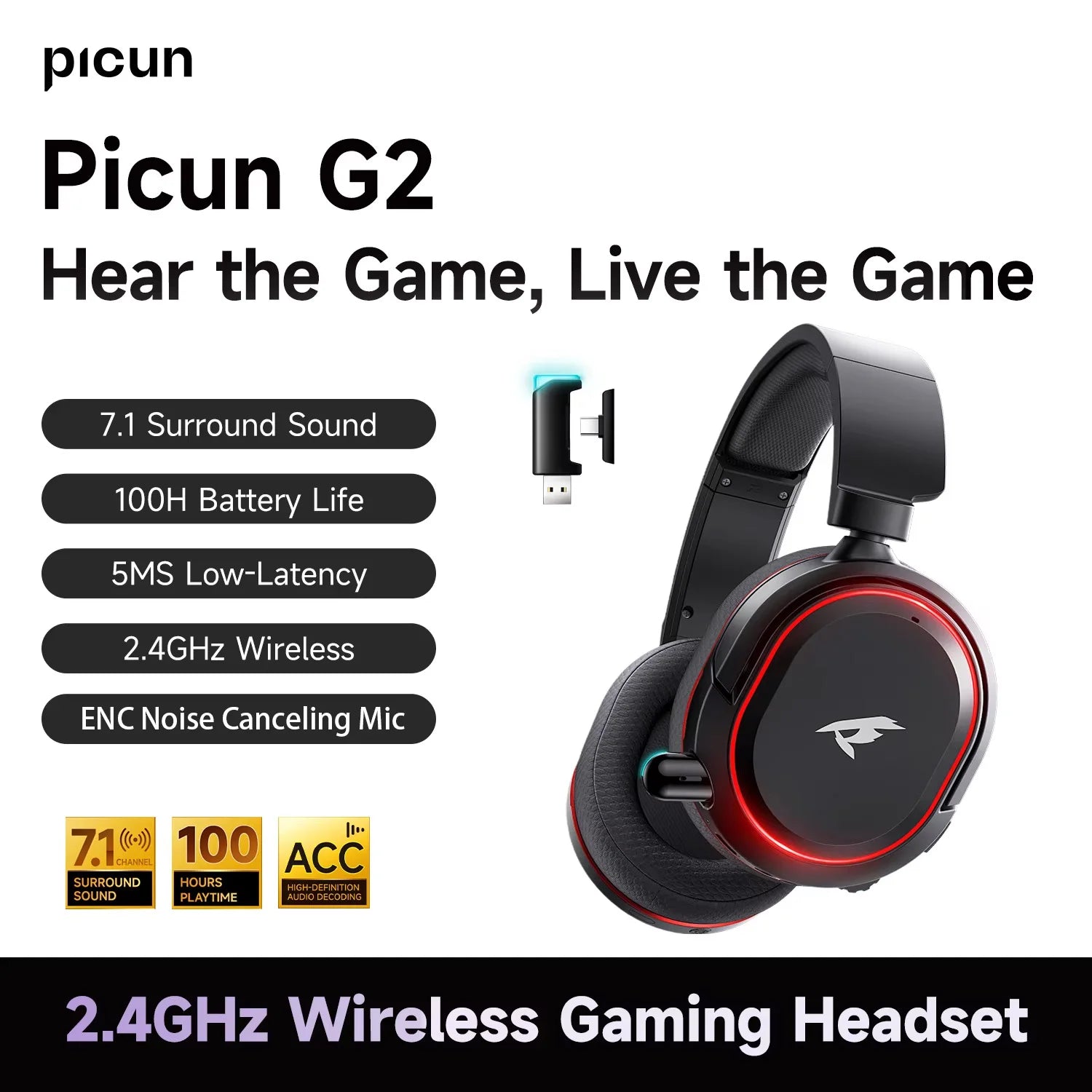 Picun G2 2.4G Wireless Gaming Headset